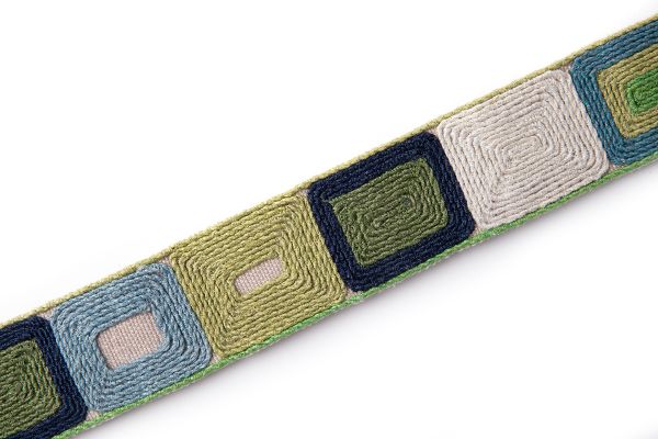 embroidered geometric trim green and blue