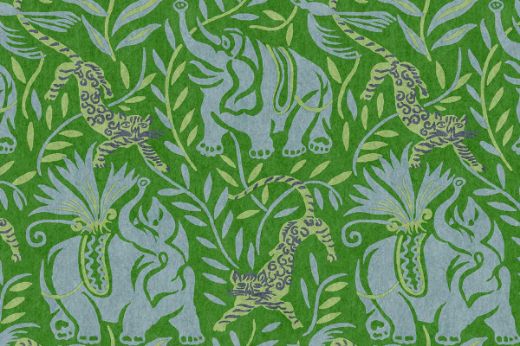 la jungle vinyl wallpaper Matcha green blue elephants and leopard