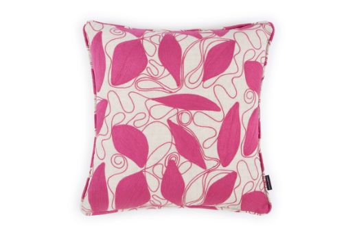 Hot pink Foliage embroidered cushion by Christopher Farr Cloth x Veronique de Soultrait