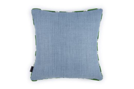 Green Foliage embroidered cushion with blue back by Christopher Farr Cloth X Veronique de Soultrait