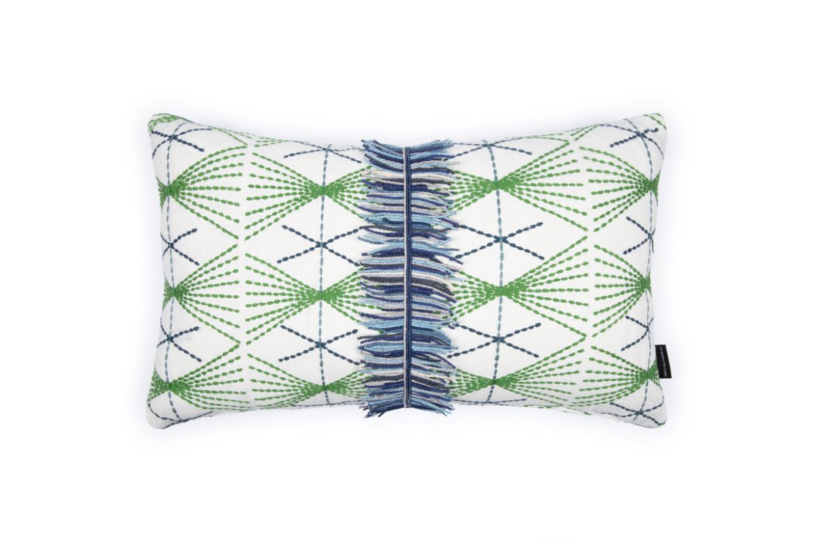 Green & Blue Mikado embroidered cushion by Christopher Farr Cloth X Veronique de Soultrait