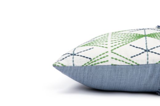 Green & Blue Mikado embroidered cushion by Christopher Farr Cloth X Veronique de Soultrait