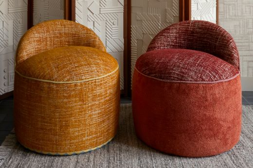 Dodoma and Kito Weaves upholstered chairs in Christopher Farr Cloth showroom 